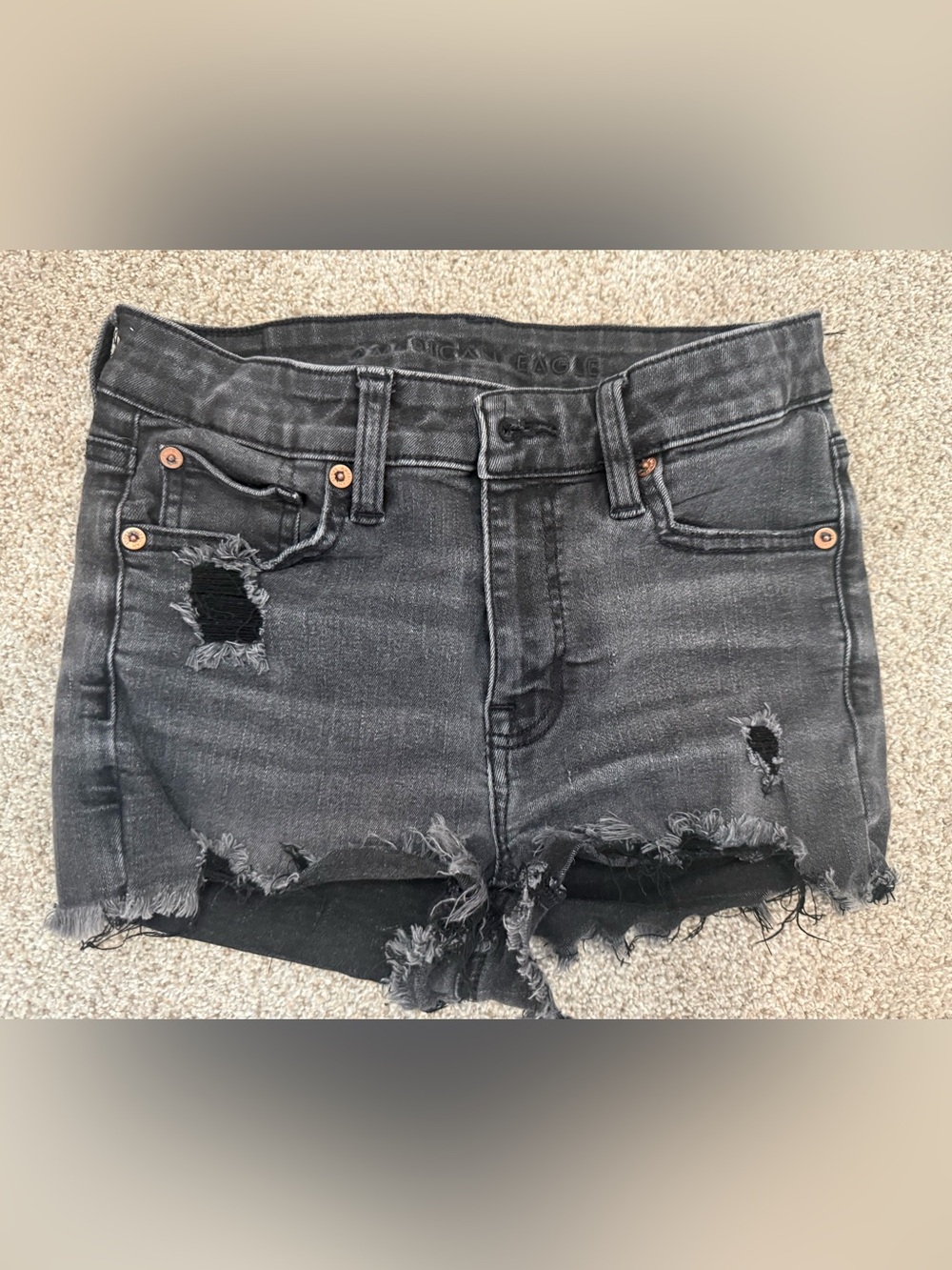 AE Distressed Black Denim Cutoff Shorts